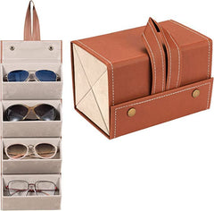 4 Slots Leather Sunglasses Organizer-Brown