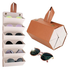 6 Slots Leather Sunglasses Organizer-Brown