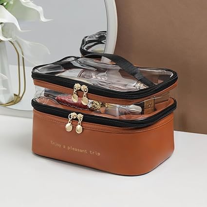 Double Layer Cosmetic Pouch-Brown