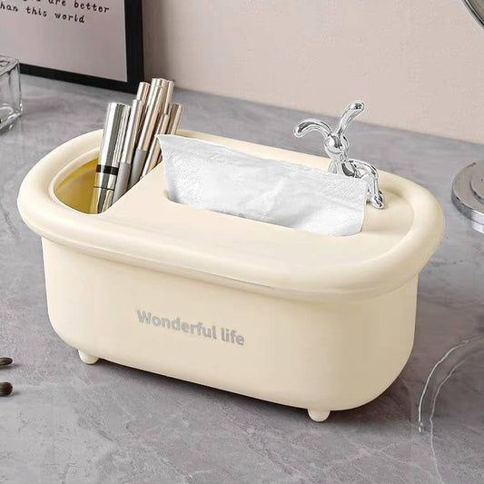 Rabbit Tissue Box with Accessories Holder-OffWhite
