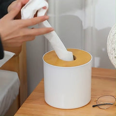 Round Tissue Box with Bamboo Lid