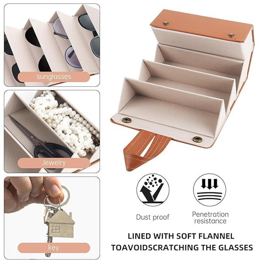 6 Slots Leather Sunglasses Organizer-Brown