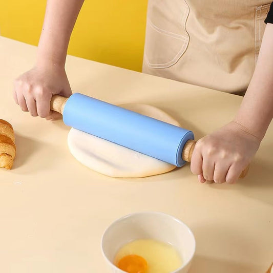 Wooden Handle Silicone Rolling Pin-Blue
