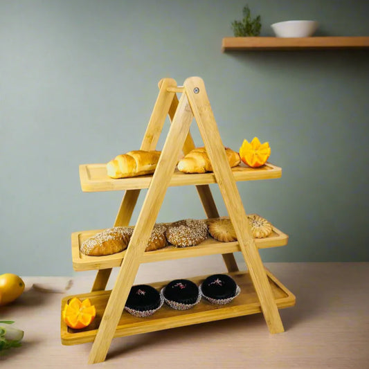 3 Tier Foldable Serving Wooden Tray