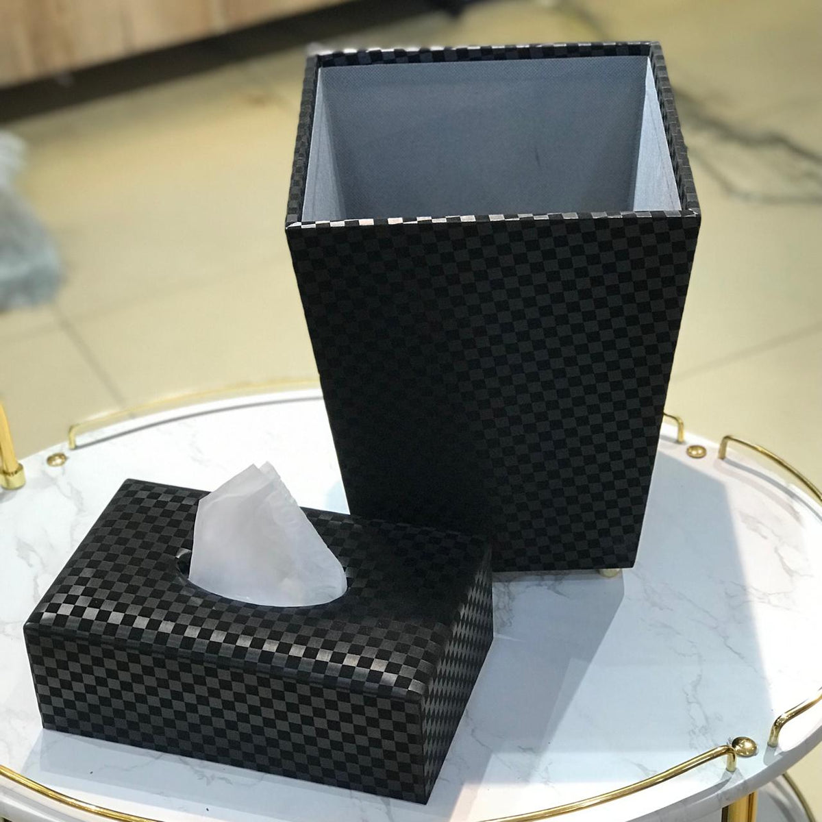 Leather Dustbin+Tissue Box-D2