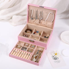 Double Layer Leather Jewellery Box-Pink