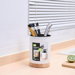 Wood Base Cutlery Storage Container-White