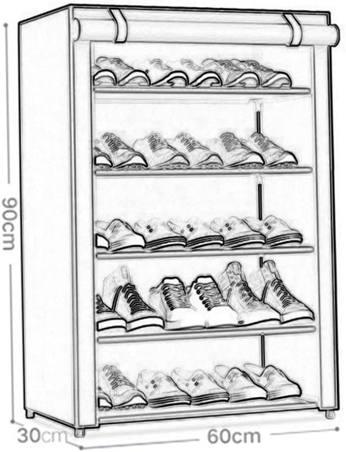 5 Tier Shoe Rack With Dustproof Cover-Grey