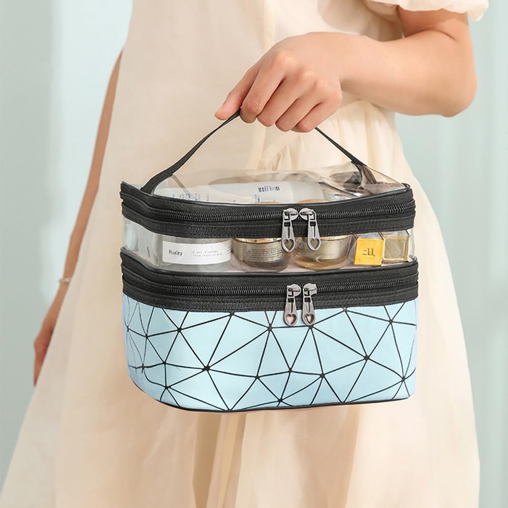 Double Layer Cosmetic Pouch-Sky Blue