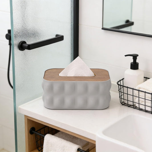 Napkin Holder With Wooden Lid-Grey