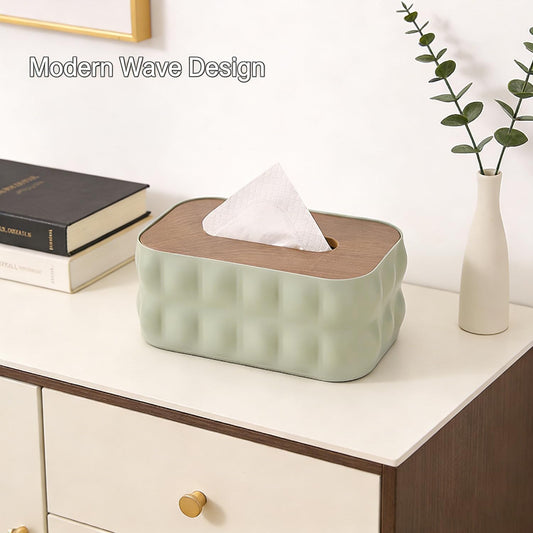 Napkin Holder With Wooden Lid-Light Green