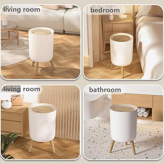 7L Press-Top Modern Round Plastic Trash Bin with Lid