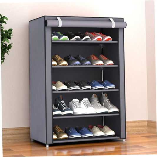 5 Tier Shoe Rack With Dustproof Cover-Grey