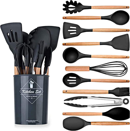 12 pcs Non-Stick Cooking Kitchen Utensils-Black