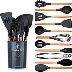 12 pcs Non-Stick Cooking Kitchen Utensils-Black