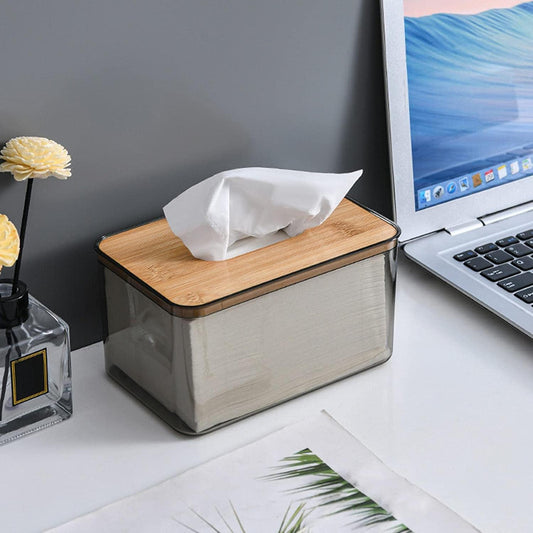 Transparent Tissue Box with Wooden Lid
