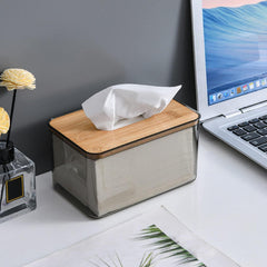Transparent Tissue Box with Wooden Lid