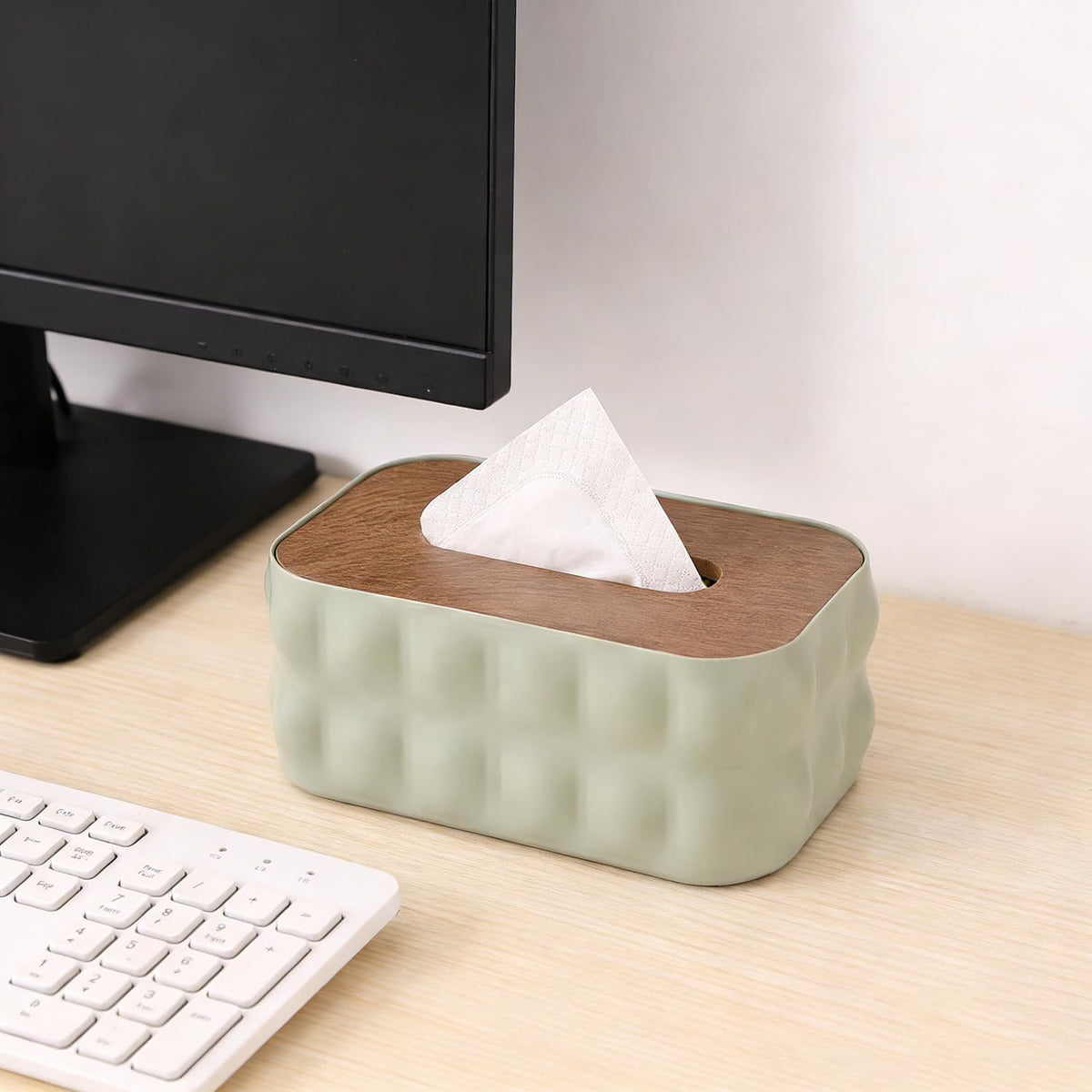 Napkin Holder With Wooden Lid-Light Green
