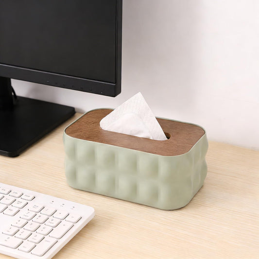 Napkin Holder With Wooden Lid-Light Green
