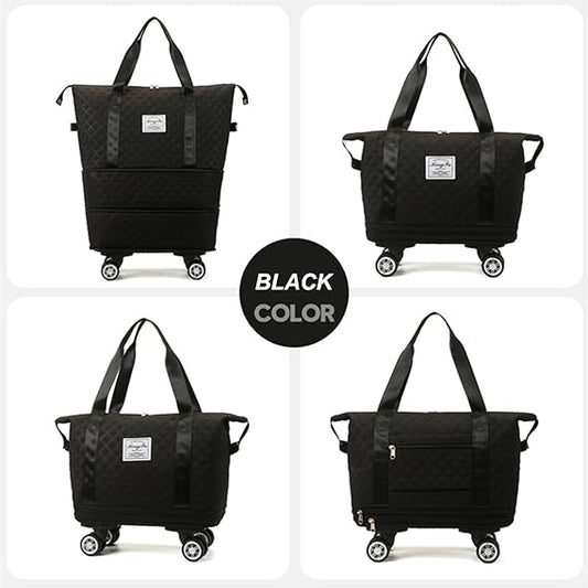 Expandable Duffel Bag with Rolling Wheels-Black