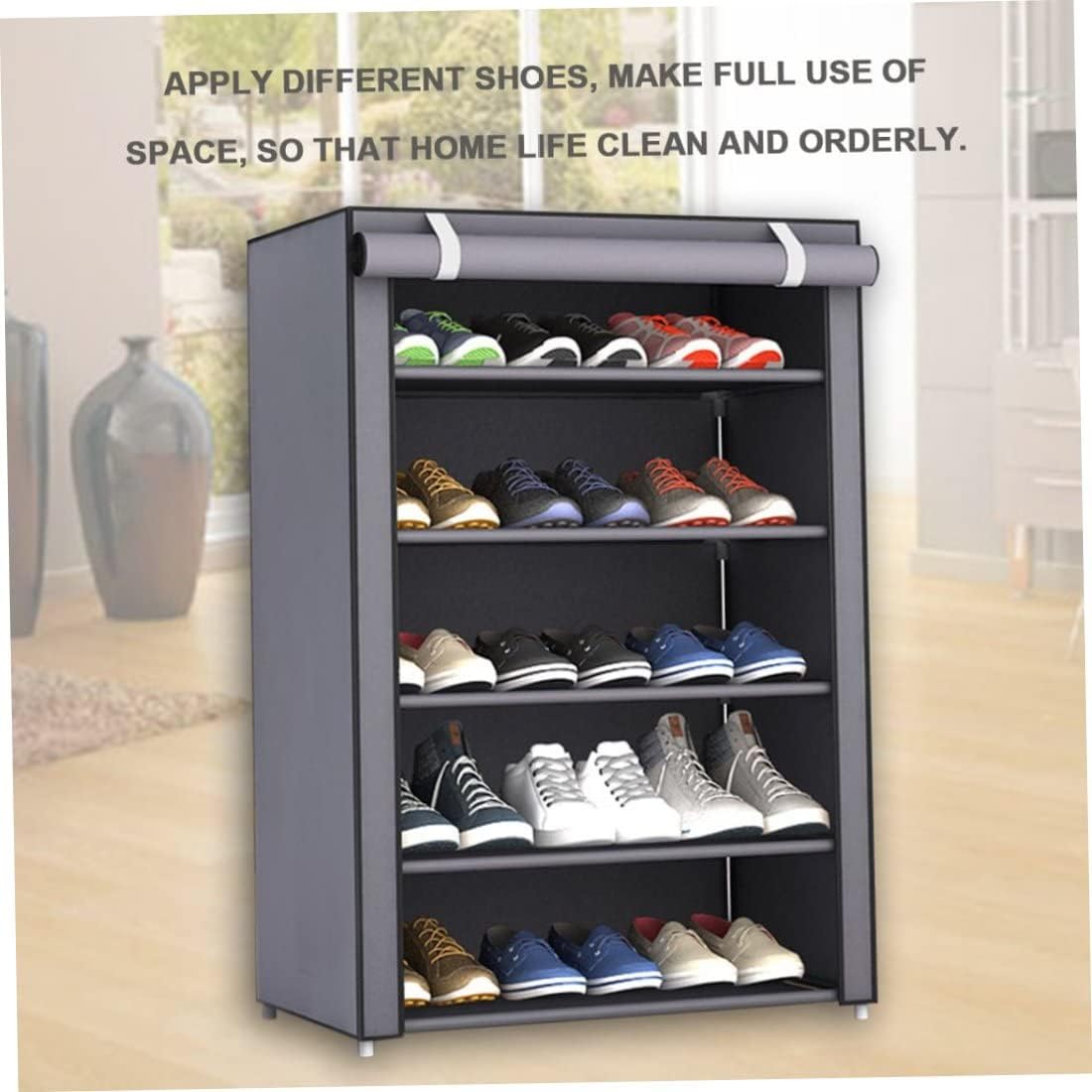 5 Tier Shoe Rack With Dustproof Cover-Grey