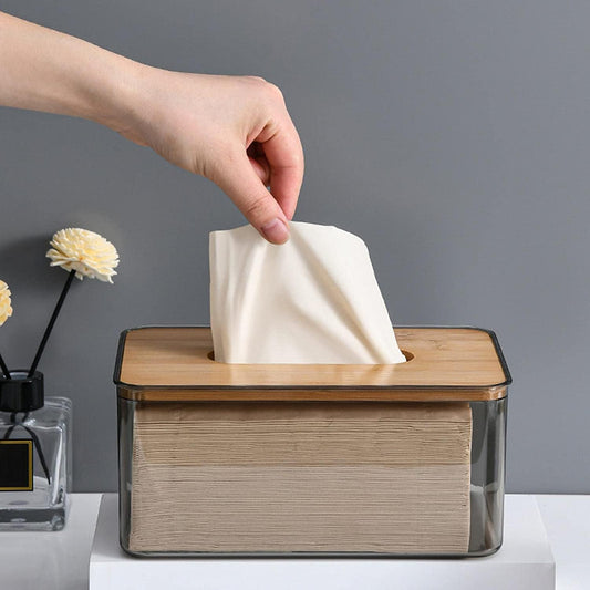 Transparent Tissue Box with Wooden Lid