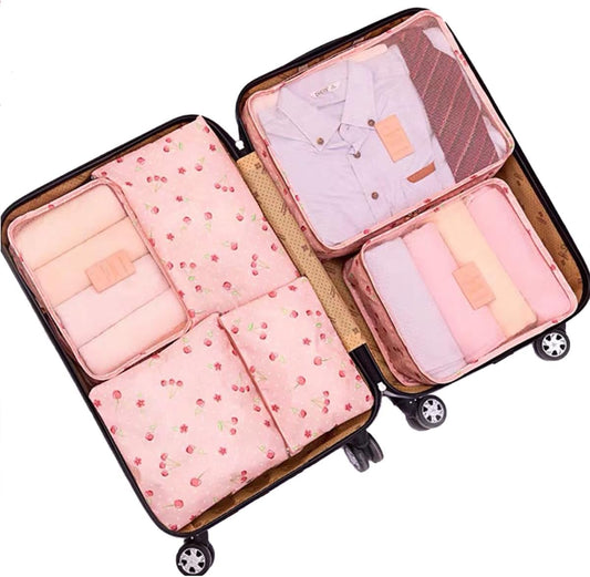 6 Pcs Waterproof Travel Storage Bag (Pink Cherry)