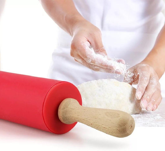 Wooden Handle Silicone Rolling Pin-Red