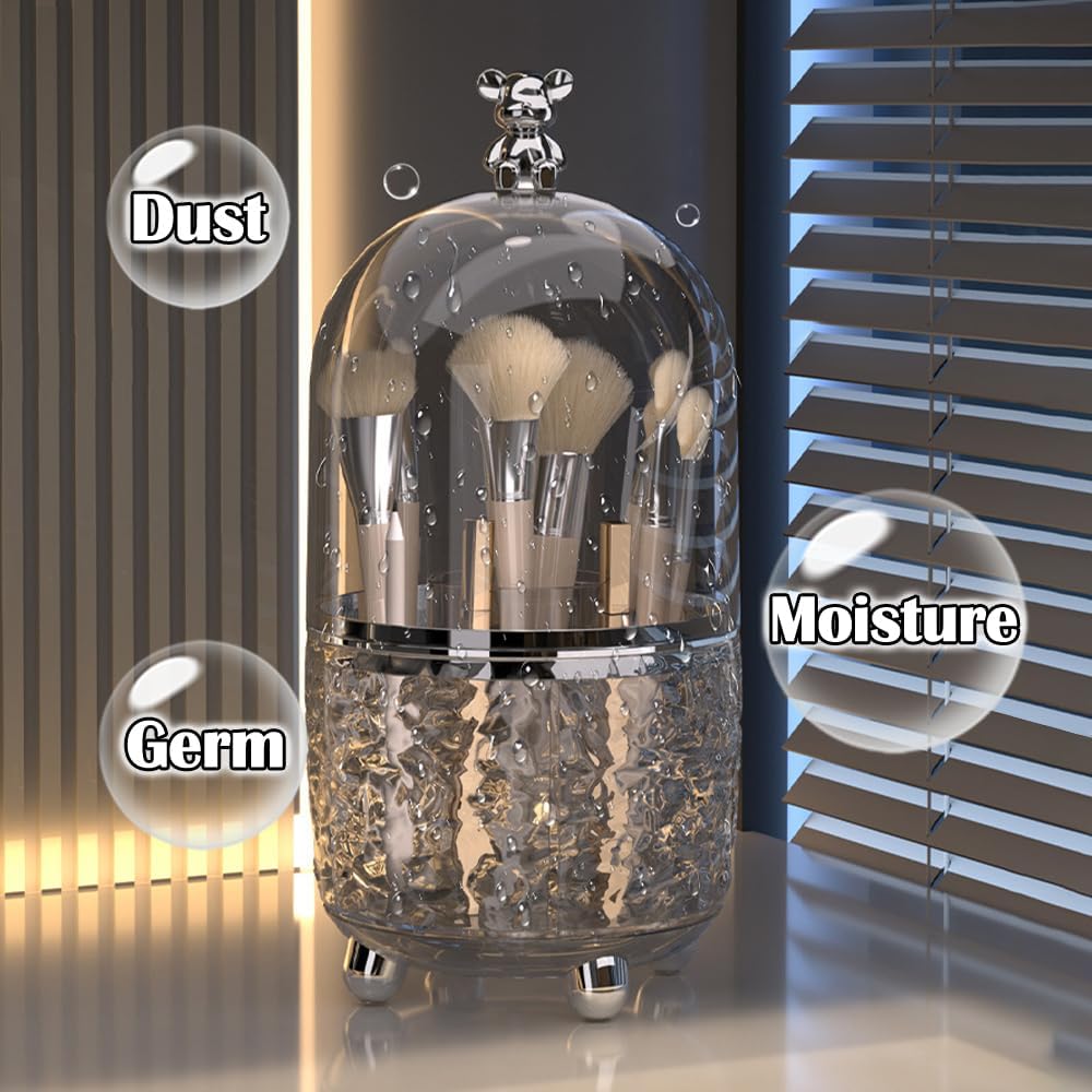 Rotating Makeup Brush Holder with Lid-Dark Grey