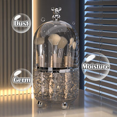 Rotating Makeup Brush Holder with Lid-Dark Grey