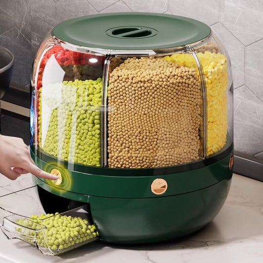 6 Compartment Grain Storage Dispenser Green-M