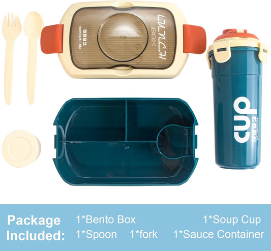 2 Pcs Lunch Box & Bottle Set-Dark Green