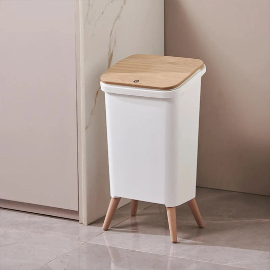 16L Press-Top Modern Trash Bin with Lid White