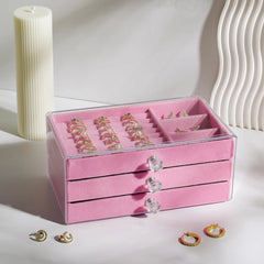 3 Drawers Acrylic Jewellery Box-Pink