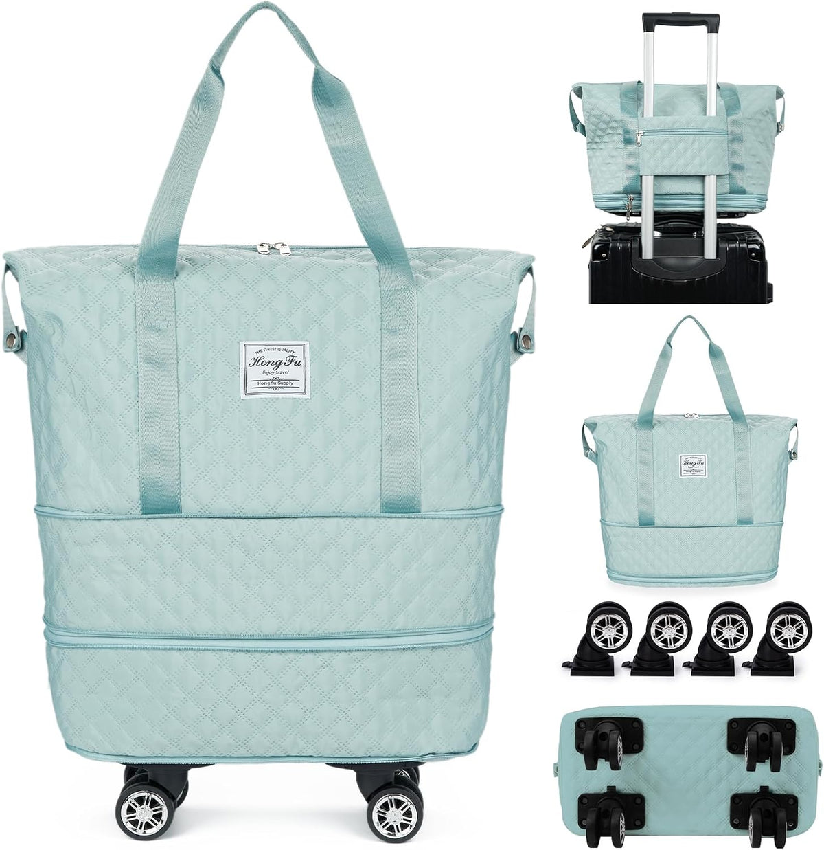 Expandable Duffel Bag with Rolling Wheels-Light Green