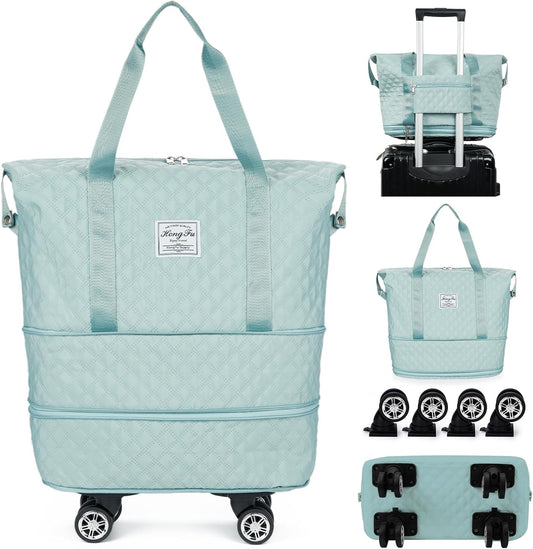Expandable Duffel Bag with Rolling Wheels-Light Green