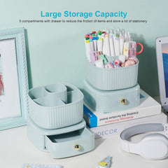 Rotating Cosmetic Holder with Drawer-Light Green
