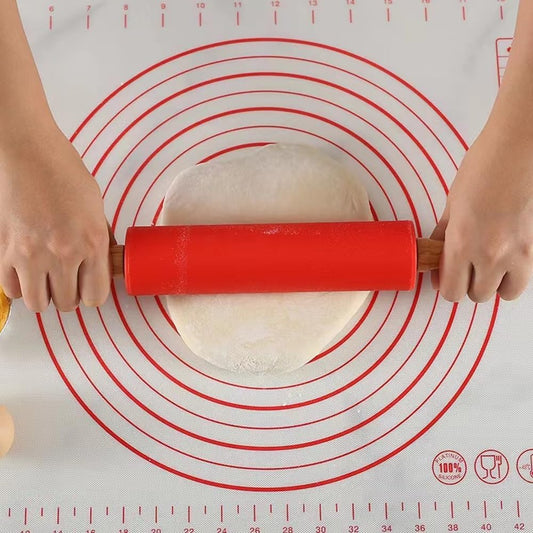 Wooden Handle Silicone Rolling Pin-Red