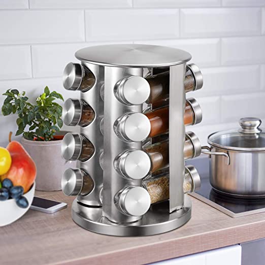 16in1 Stainless Steel Revolving Spice Masala Jar Rack