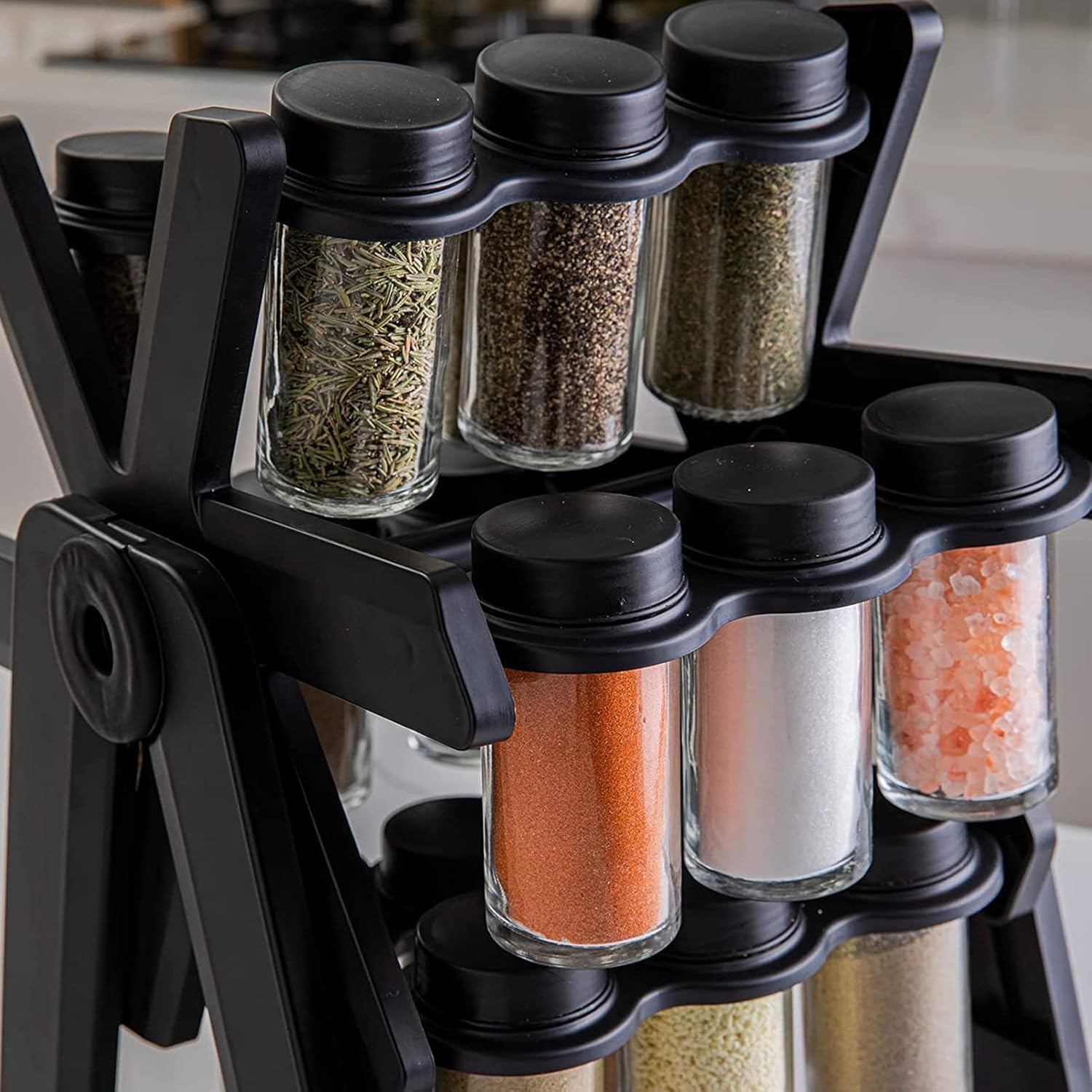 Rotating Spice Rack with 18 Glass Spice Jars