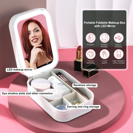 Travel Makeup Mirror with Light-Pink