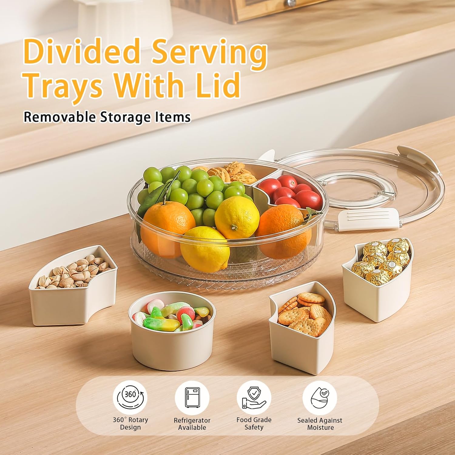 Divided Snack Box with Lid-Round
