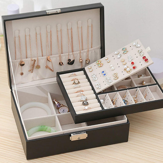 2 Layer Pu Leather Jewellery Box-Black