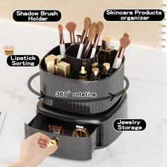 Rotating Cosmetic Holder with Drawer-Black