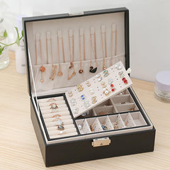 2 Layer Pu Leather Jewellery Box-Black