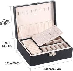 2 Layer Pu Leather Jewellery Box-Black