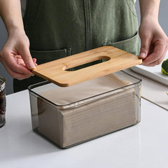 Transparent Tissue Box with Wooden Lid