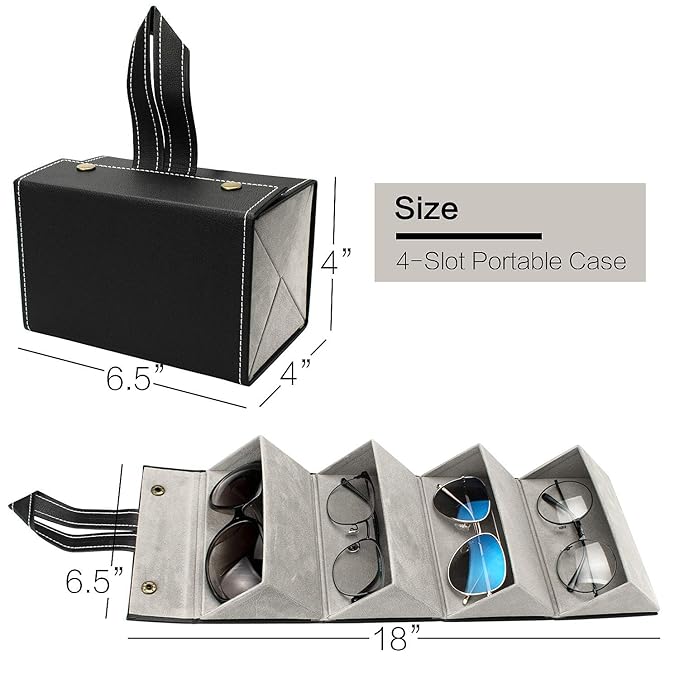 4 Slots Leather Sunglasses Organizer-Black