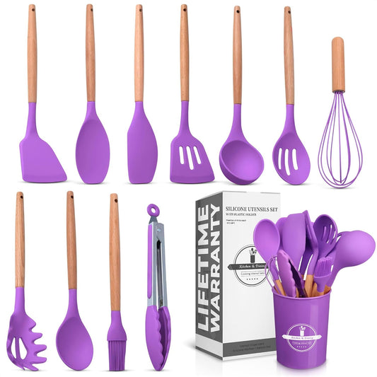 12 pcs Non-Stick Cooking Kitchen Utensils-Purple