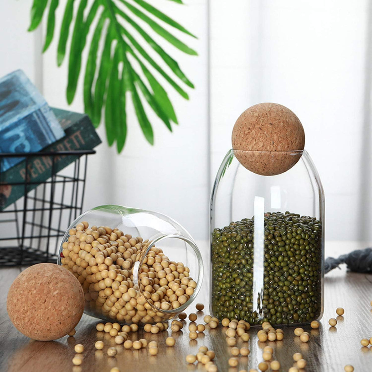 Glass Jar with Wool Ball Lid-Medium